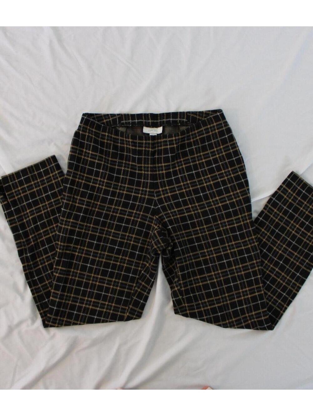J Jill black and brown plaid ponte slim leg pull on pants Size XS petite.